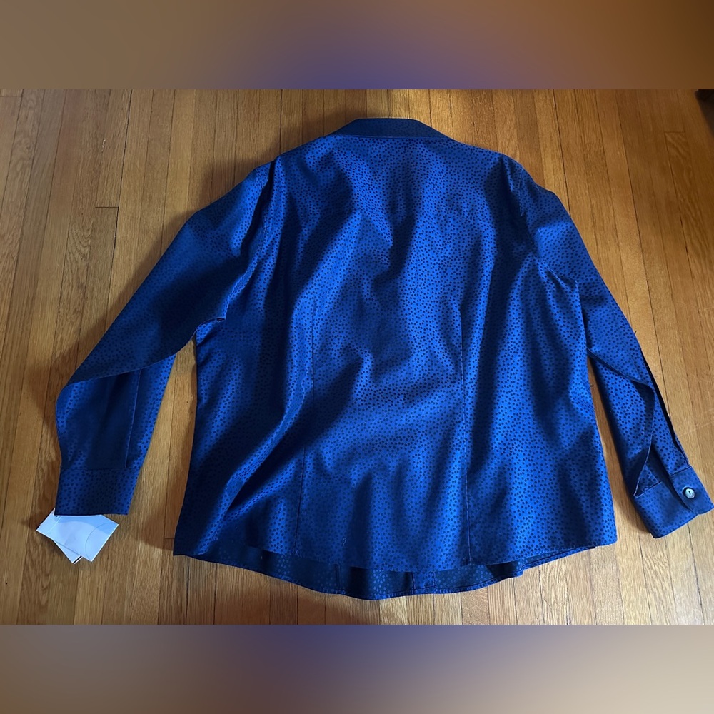 Vtg Foxcroft 100% Cotton Speckled Cobalt Blue Button Up, Size 18W, NWT - Picture 6 of 6